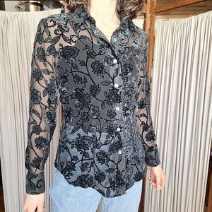 Vintage Navy Floral Women's Blouse